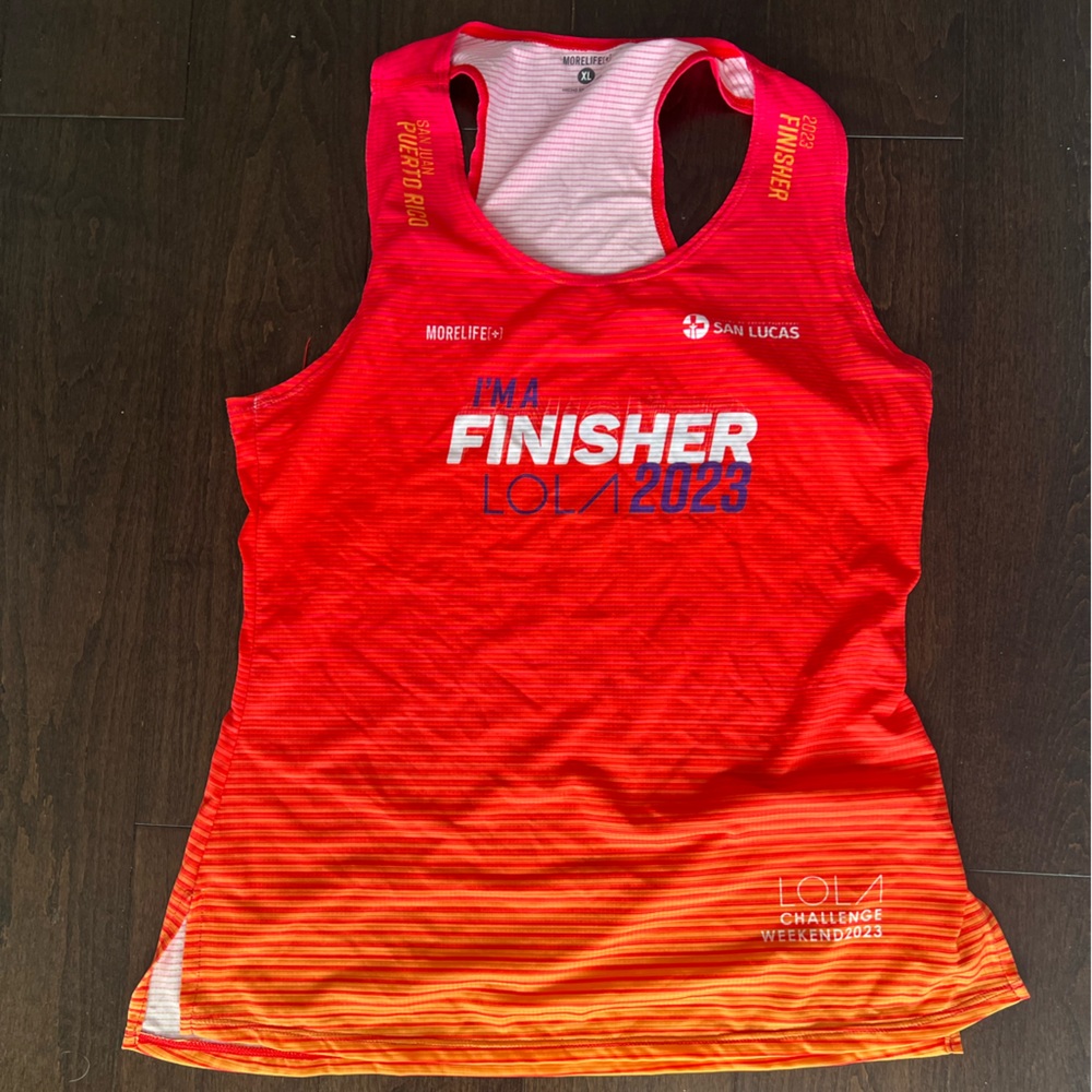 Red and Orange Finisher Tank Top. Puerto Rico 10k Running Race Jersey